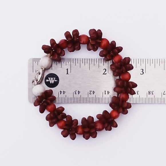 KOA SEEDS SHELLS BRACELET gray brown silvertone box clasp handmade - Picture 5 of 6